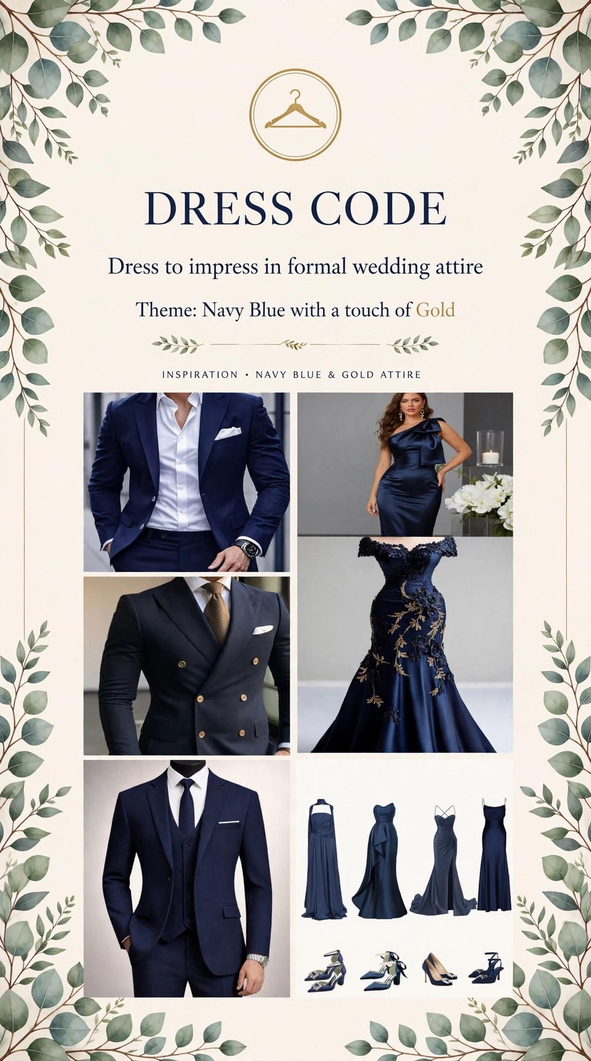 Navy blue and gold attire inspiration